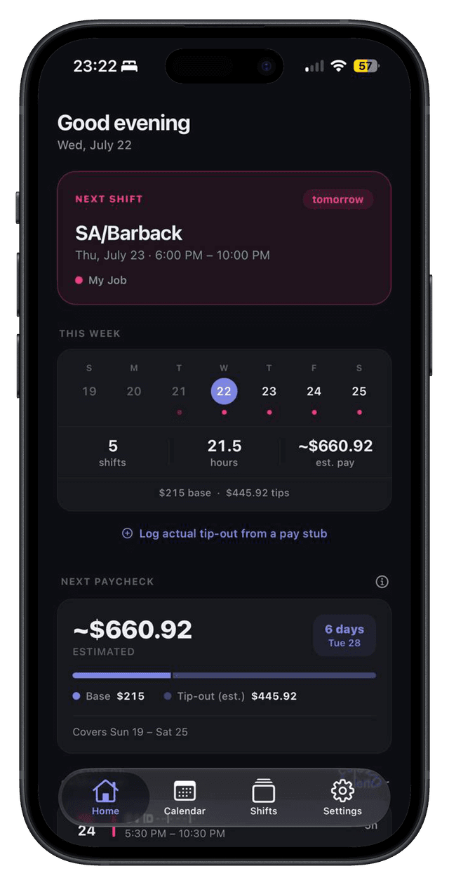 ShiftPilot home screen